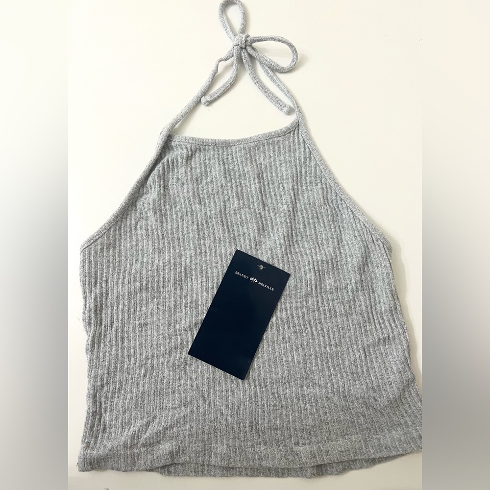 Brandy Melville ribbed grey halter tie top